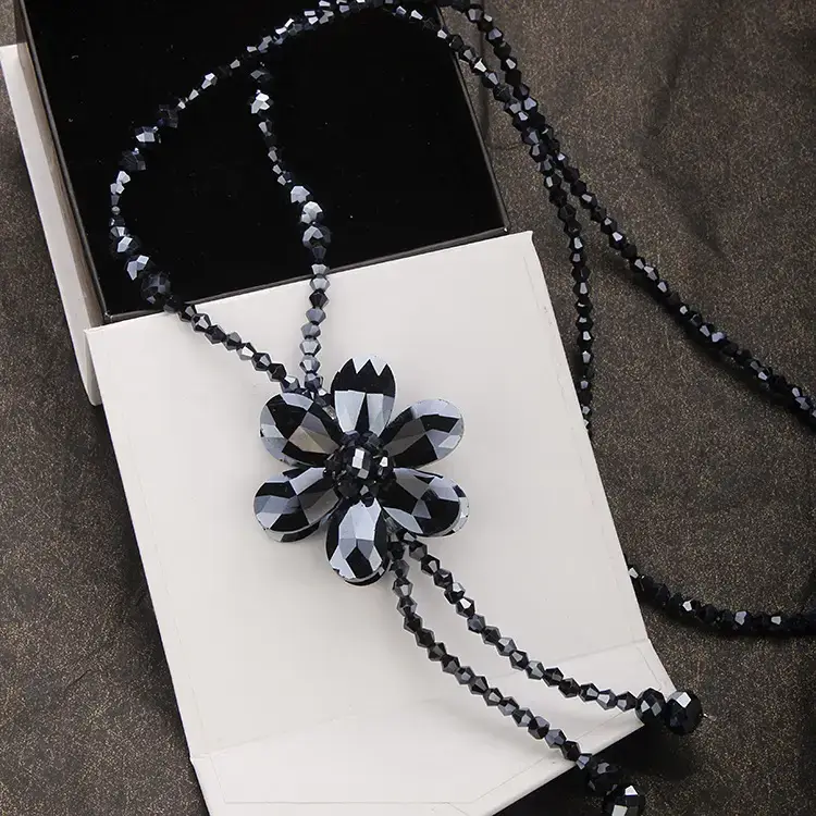 Blue Crystal Petals Long Necklace for Women - Image 6