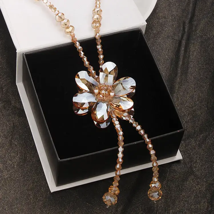 Blue Crystal Petals Long Necklace for Women - Image 7