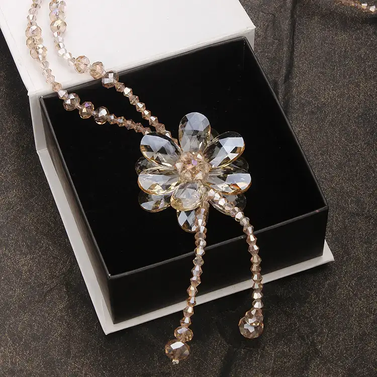 Blue Crystal Petals Long Necklace for Women - Image 8