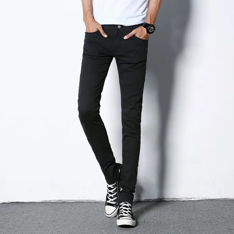 Summer Men's Ripped Skinny Trousers Slim Fit Solid Color
