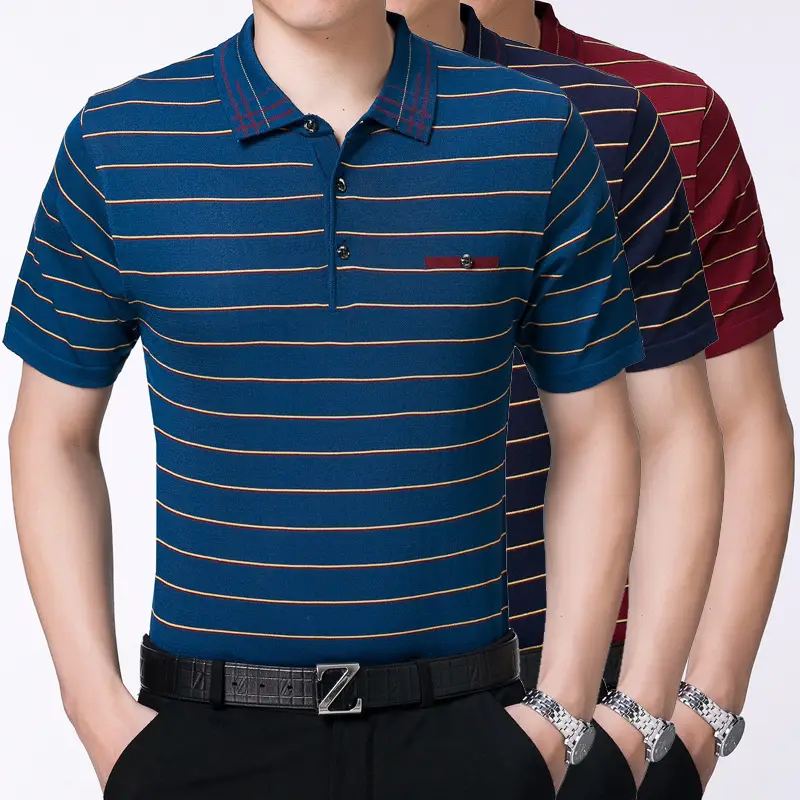 Men Maroon Striped Polo T-Shirt 2019 Summer