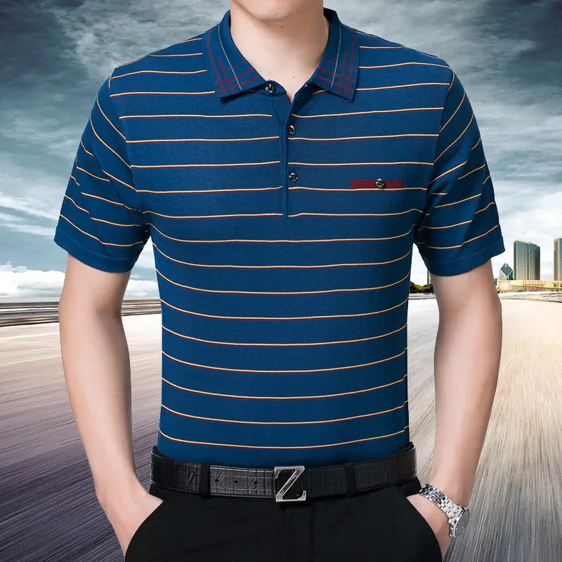 Men Maroon Striped Polo T-Shirt 2019 Summer - Image 5