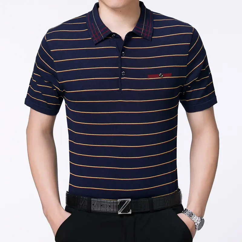 Men Maroon Striped Polo T-Shirt 2019 Summer - Image 3
