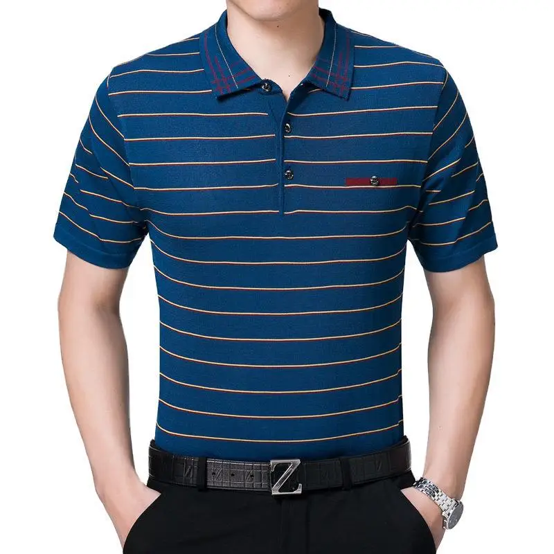Men Maroon Striped Polo T-Shirt 2019 Summer - Image 6