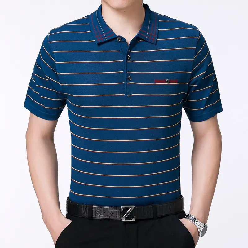 Men Maroon Striped Polo T-Shirt 2019 Summer - Image 2