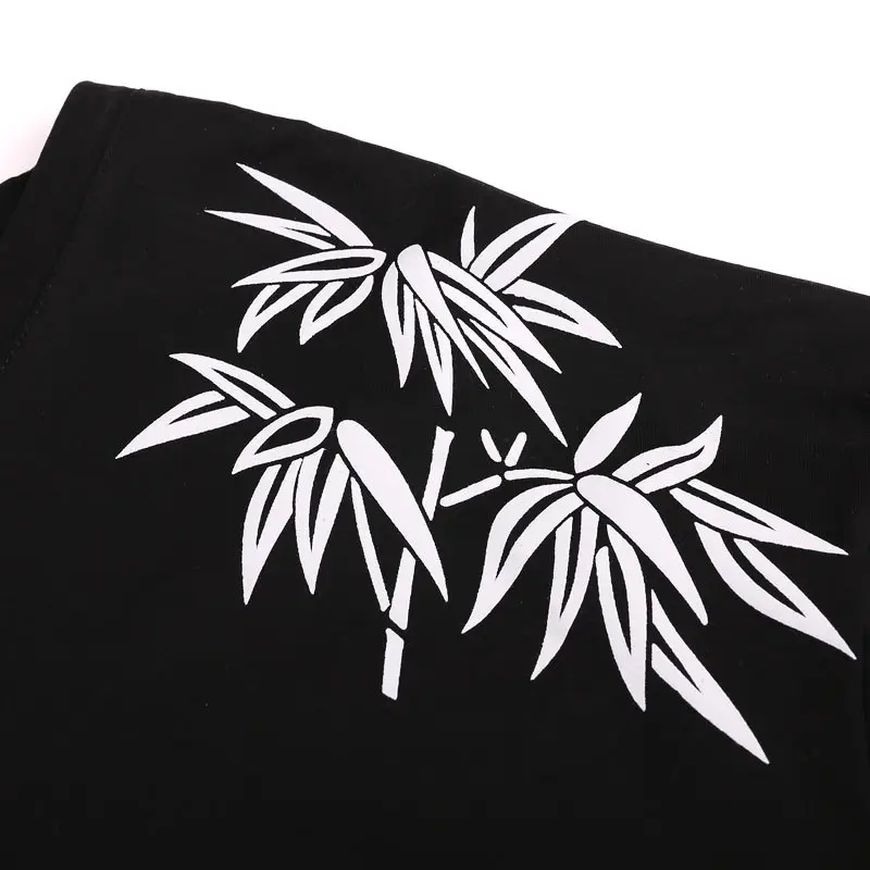 Bi Meng Chao Bamboo Print T-Shirt Black Plus Size