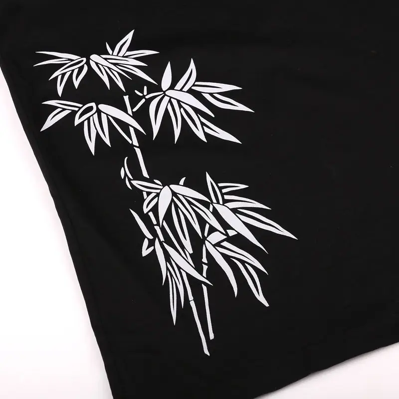 Bi Meng Chao Bamboo Print T-Shirt Black Plus Size