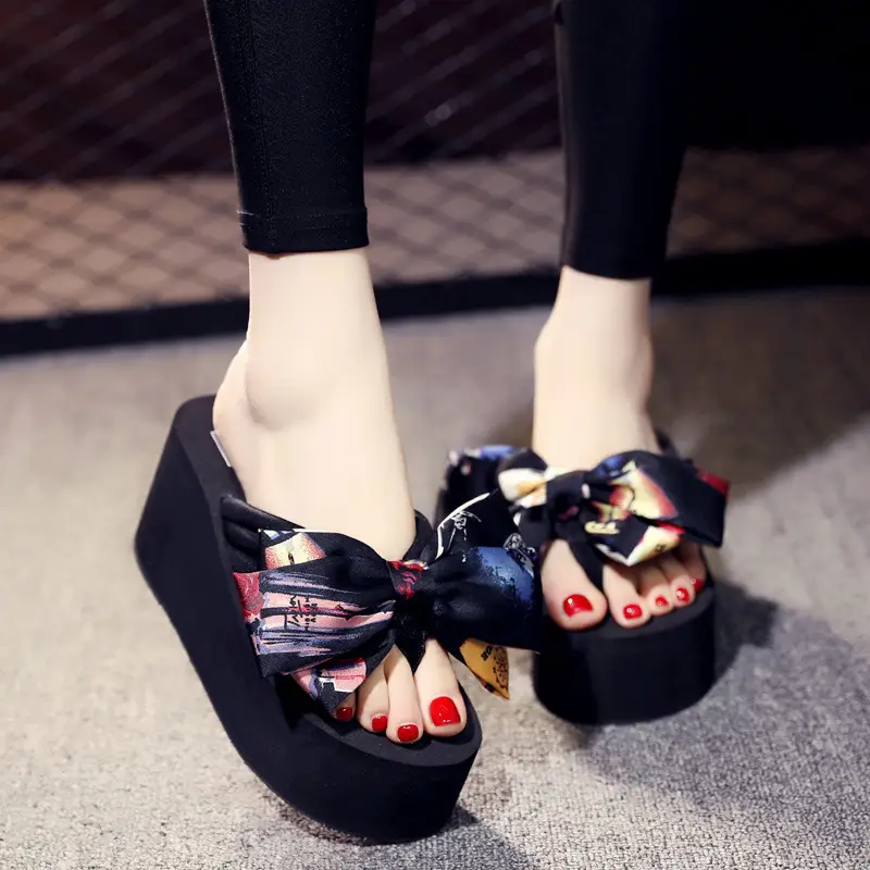 Shining 2025 Slippers Women's Summer Fashion Outerwear 11cm Super High Heel Beach Slippers Bow Thick Soled Flip Flop - Image 8