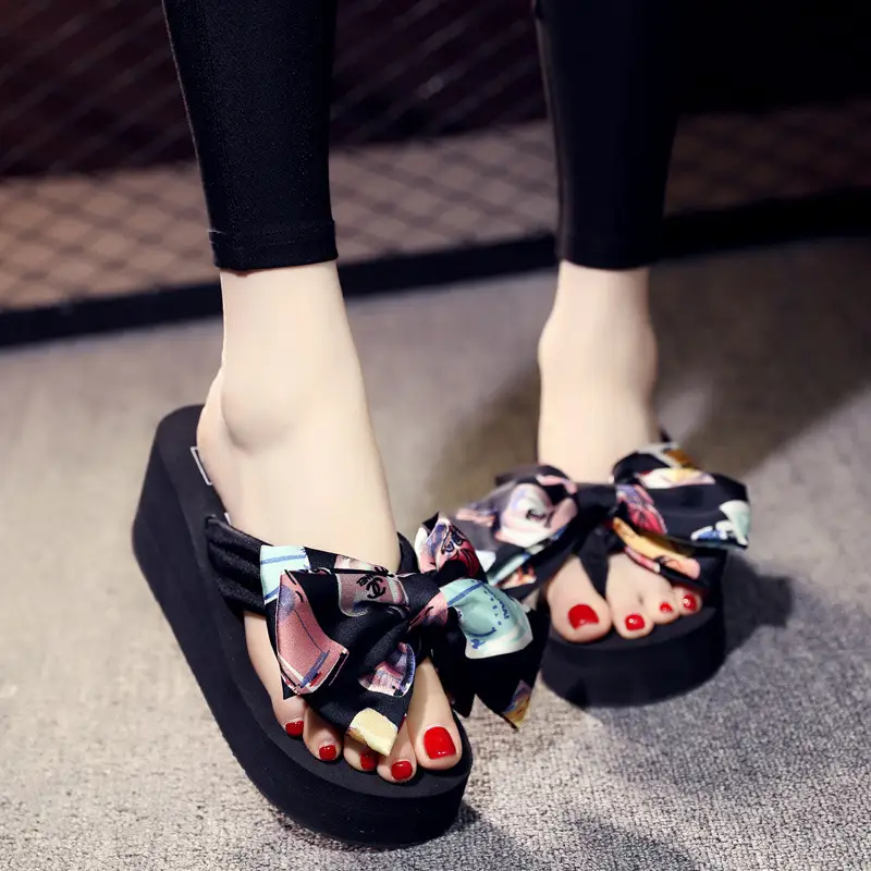Shining 2025 Slippers Women's Summer Fashion Outerwear 11cm Super High Heel Beach Slippers Bow Thick Soled Flip Flop - Image 3