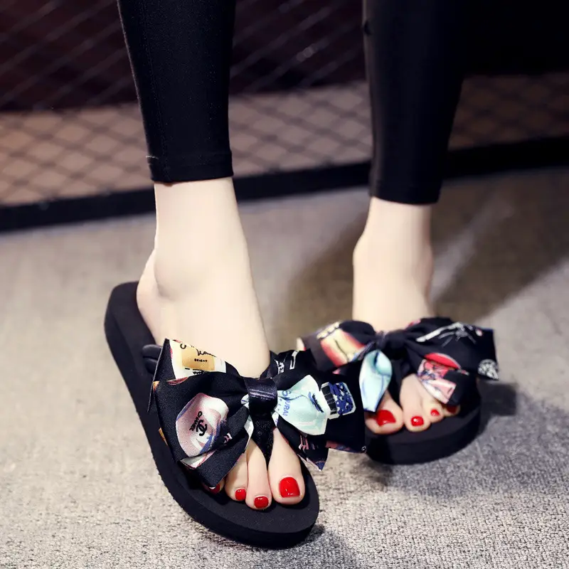 Shining 2025 Slippers Women's Summer Fashion Outerwear 11cm Super High Heel Beach Slippers Bow Thick Soled Flip Flop - Image 4