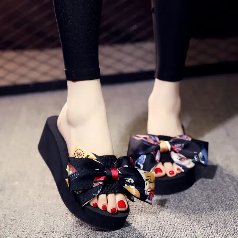 Shining 2025 Slippers Women's Summer Fashion Outerwear 11cm Super High Heel Beach Slippers Bow Thick Soled Flip Flop - Image 5