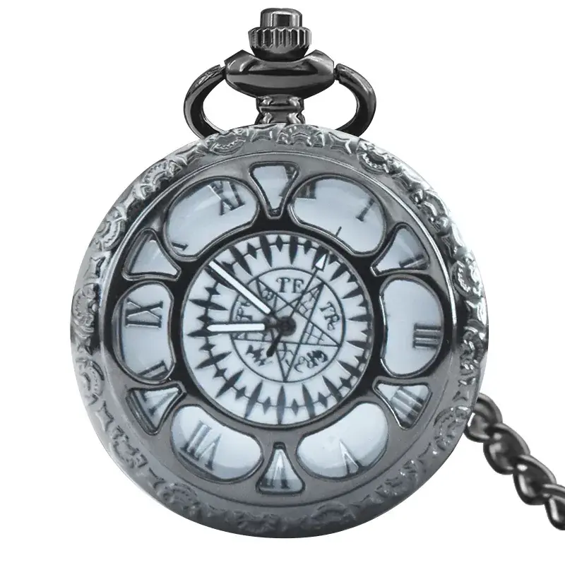 Silver Quartz Pocket Watch with Roman Numeral and Chain