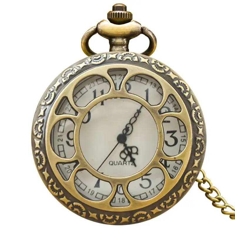 Silver Quartz Pocket Watch with Roman Numeral and Chain