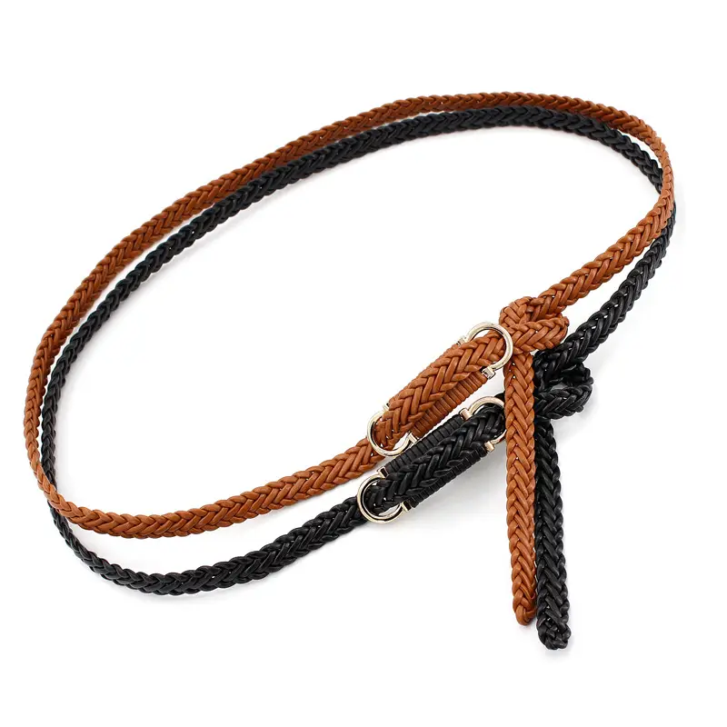 Women's Cream Braided Waist Belt with Joker Buckle - Image 7