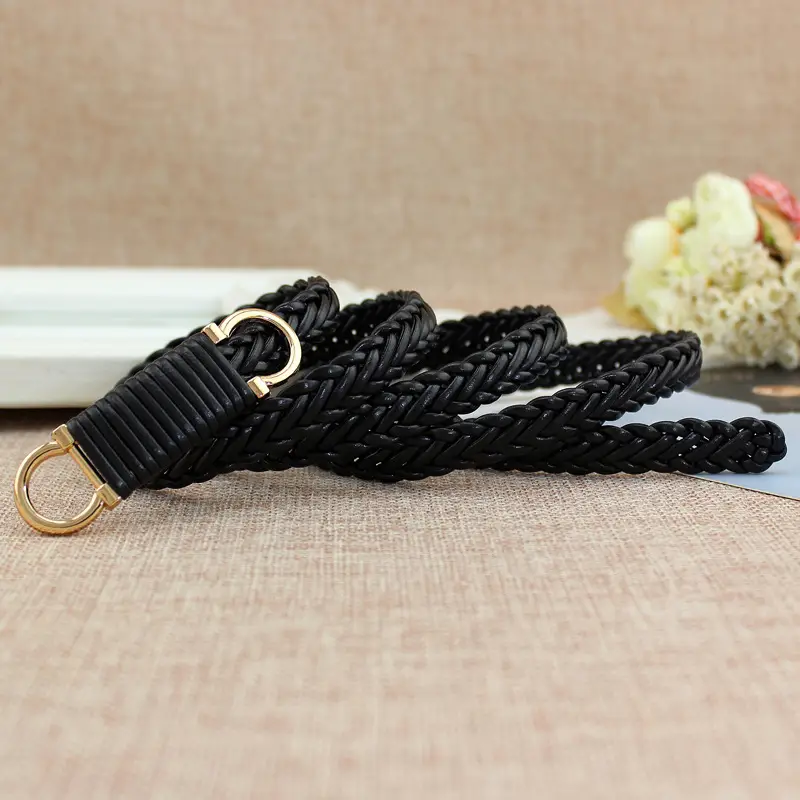 Women's Cream Braided Waist Belt with Joker Buckle