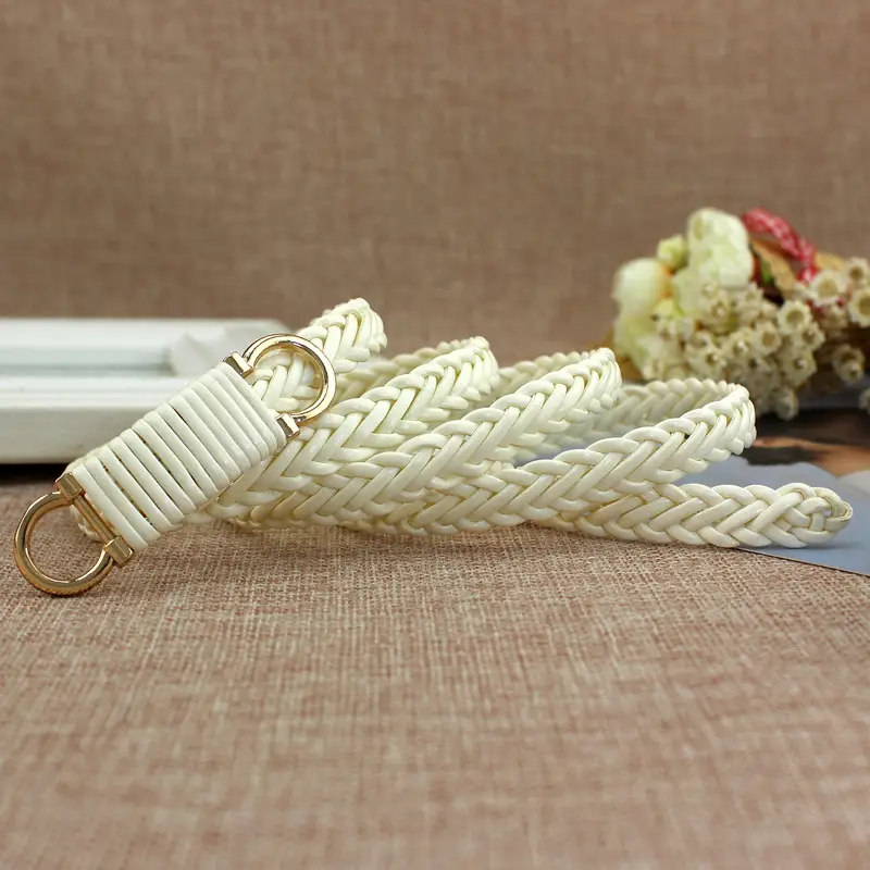 Women's Cream Braided Waist Belt with Joker Buckle - Image 2