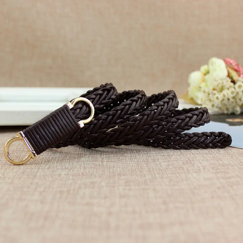 Women's Cream Braided Waist Belt with Joker Buckle - Image 3