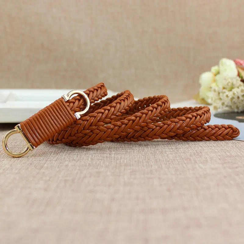 Women's Cream Braided Waist Belt with Joker Buckle - Image 4