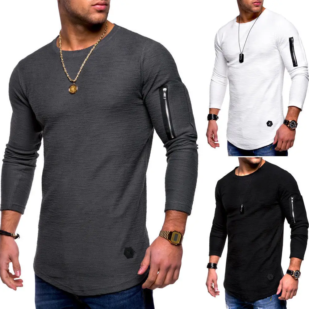 Men Olive Green Long Sleeve T-Shirt with Zipper Arm Detail