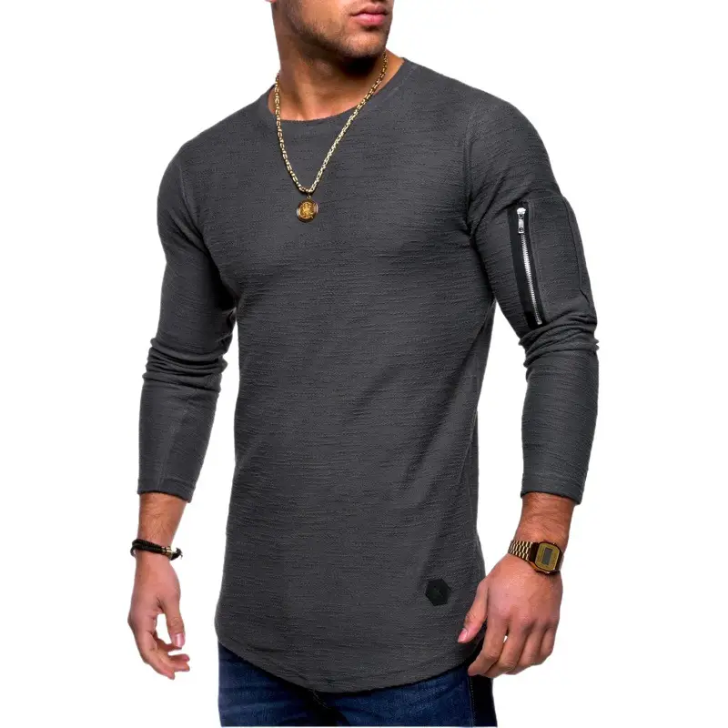 Men Olive Green Long Sleeve T-Shirt with Zipper Arm Detail