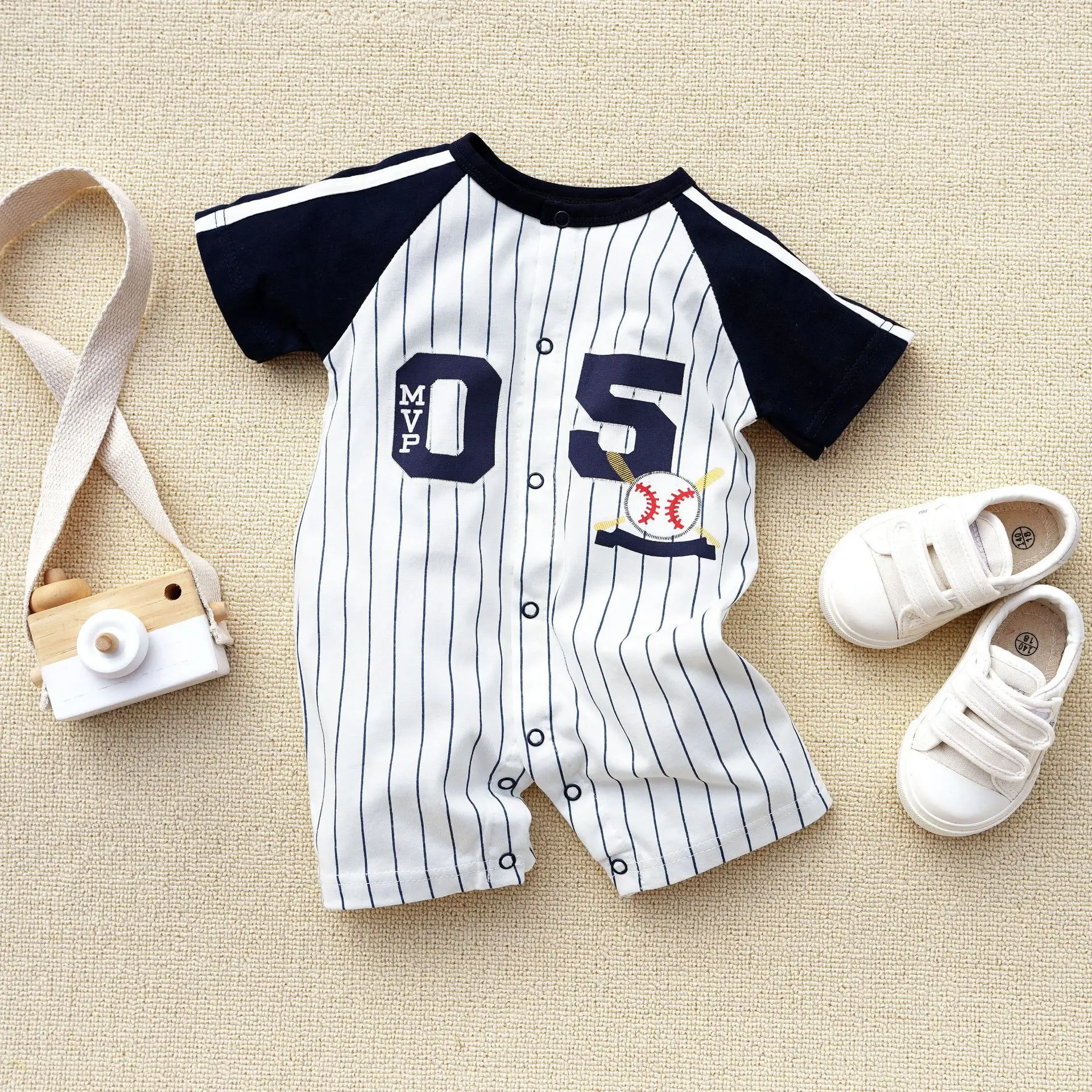Baby Crossbody Jumpsuit Red White 3-18m - Image 3