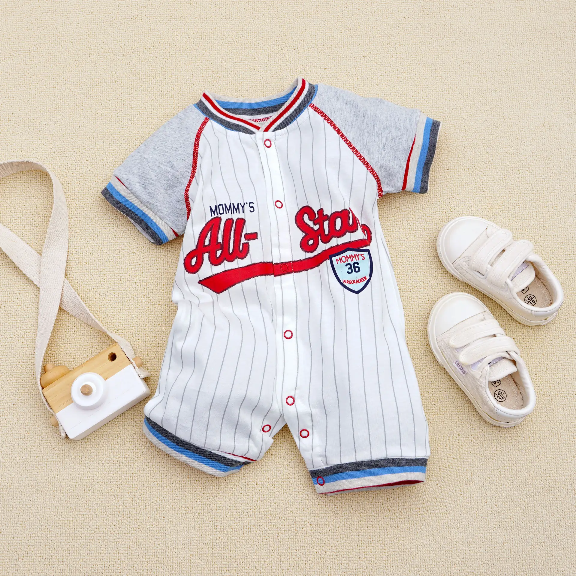 Baby Crossbody Jumpsuit Red White 3-18m - Image 2