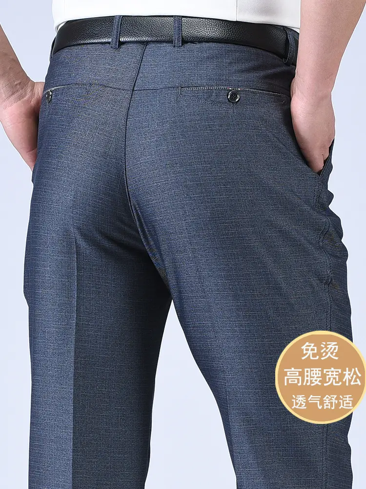 Dark Blue High Waist Western Pants for Men