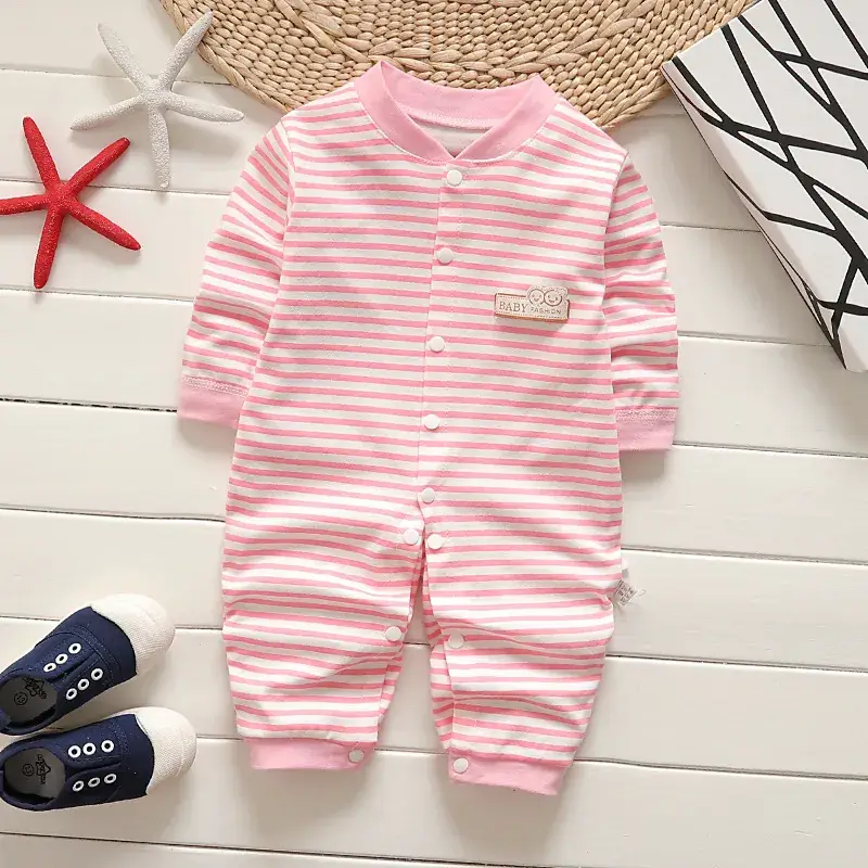 Newborn Pure Cotton Long-Sleeved Jumpsuit Orange White