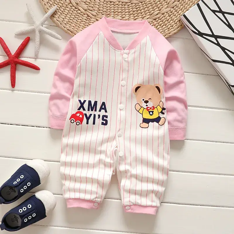 Newborn Pure Cotton Long-Sleeved Jumpsuit Orange White