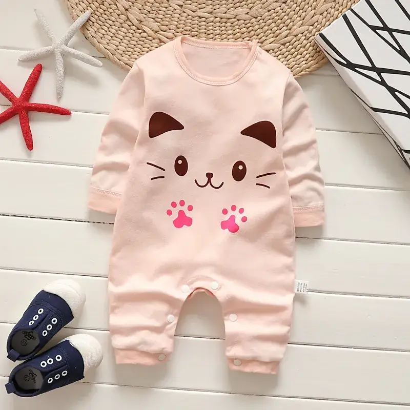 Newborn Pure Cotton Long-Sleeved Jumpsuit Orange White