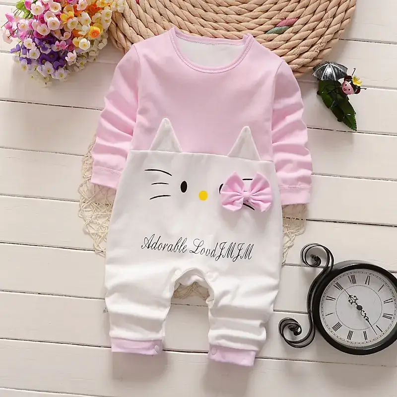 Newborn Pure Cotton Long-Sleeved Jumpsuit Orange White