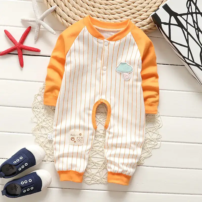 Newborn Pure Cotton Long-Sleeved Jumpsuit Orange White