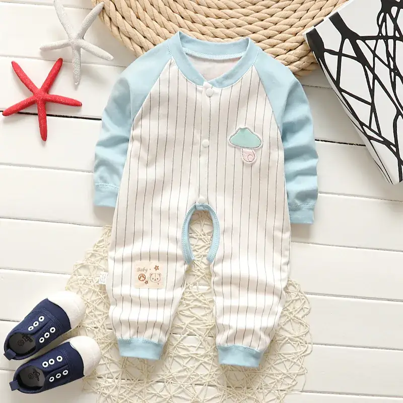 Newborn Pure Cotton Long-Sleeved Jumpsuit Orange White