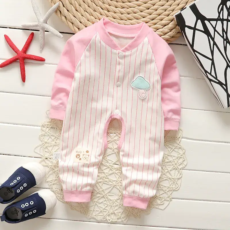 Newborn Pure Cotton Long-Sleeved Jumpsuit Orange White