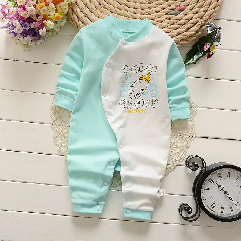 Newborn Pure Cotton Long-Sleeved Jumpsuit Orange White
