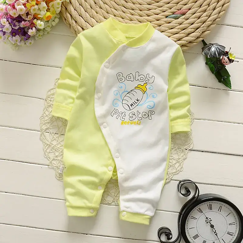 Newborn Pure Cotton Long-Sleeved Jumpsuit Orange White