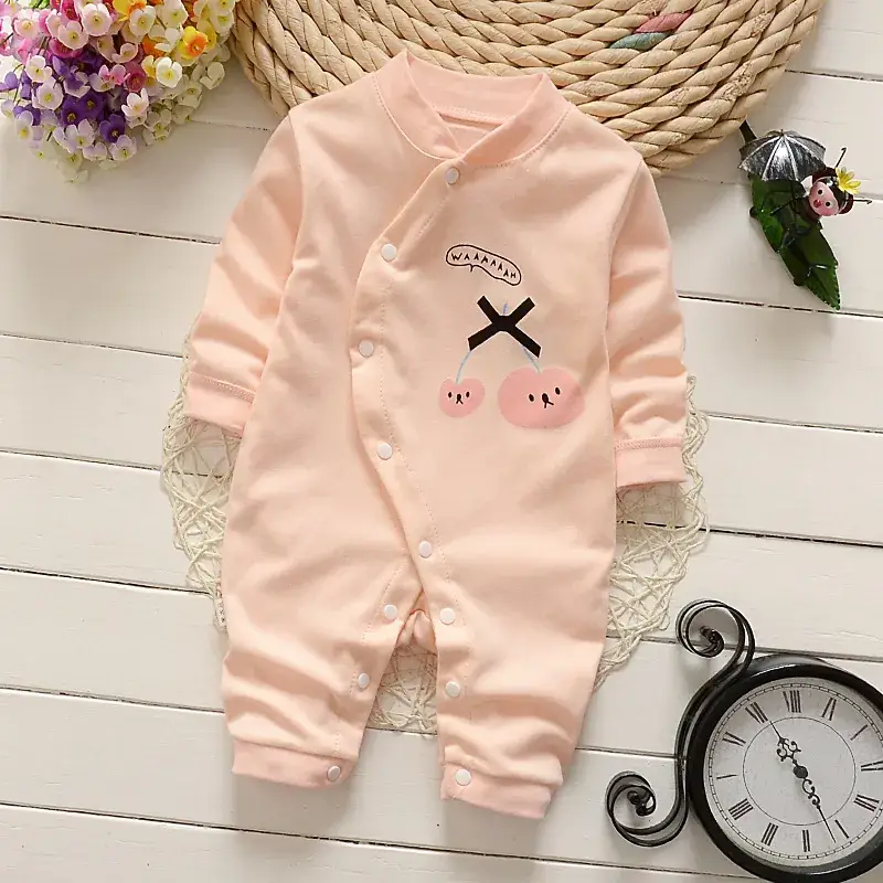 Newborn Pure Cotton Long-Sleeved Jumpsuit Orange White