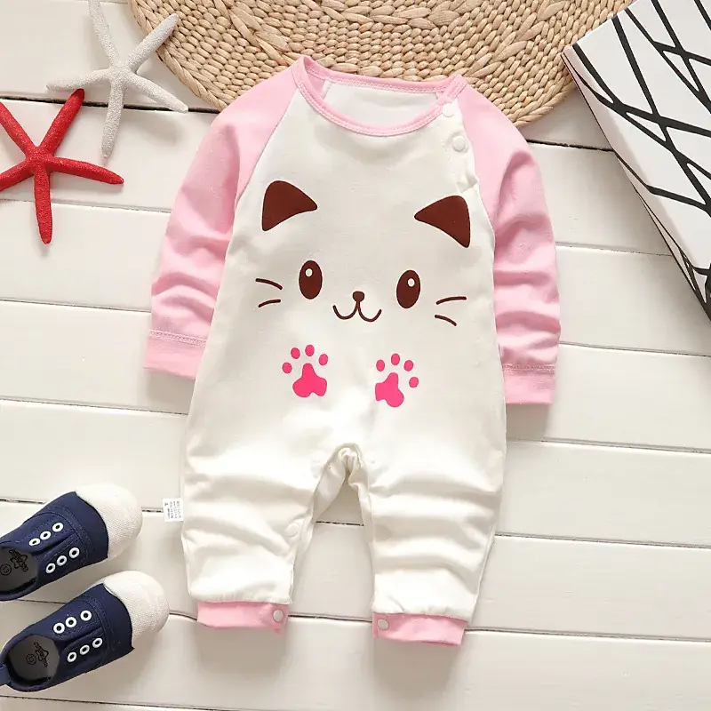 Newborn Pure Cotton Long-Sleeved Jumpsuit Orange White
