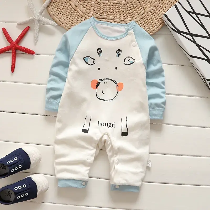 Newborn Pure Cotton Long-Sleeved Jumpsuit Orange White