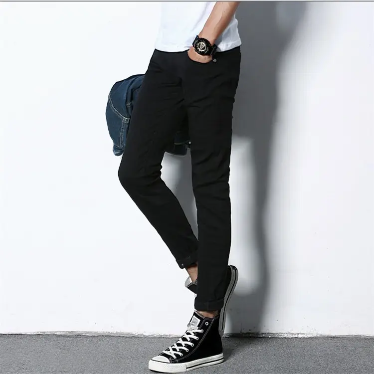 New Quan Zhilong Slim Fit Pure Black Jeans Men - Image 5