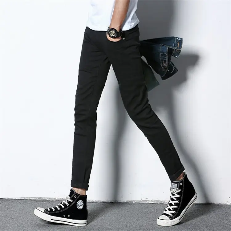 New Quan Zhilong Slim Fit Pure Black Jeans Men - Image 7