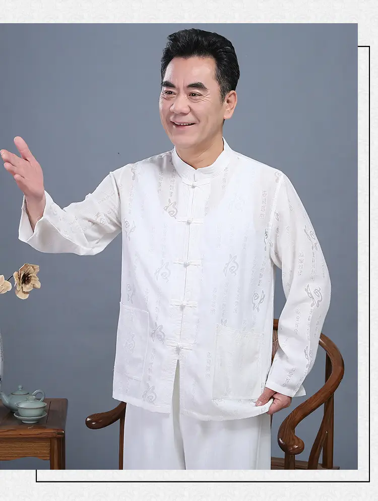 Men Chinese Style Long Sleeve Suit Light Blue Elderly Casual — feature 10