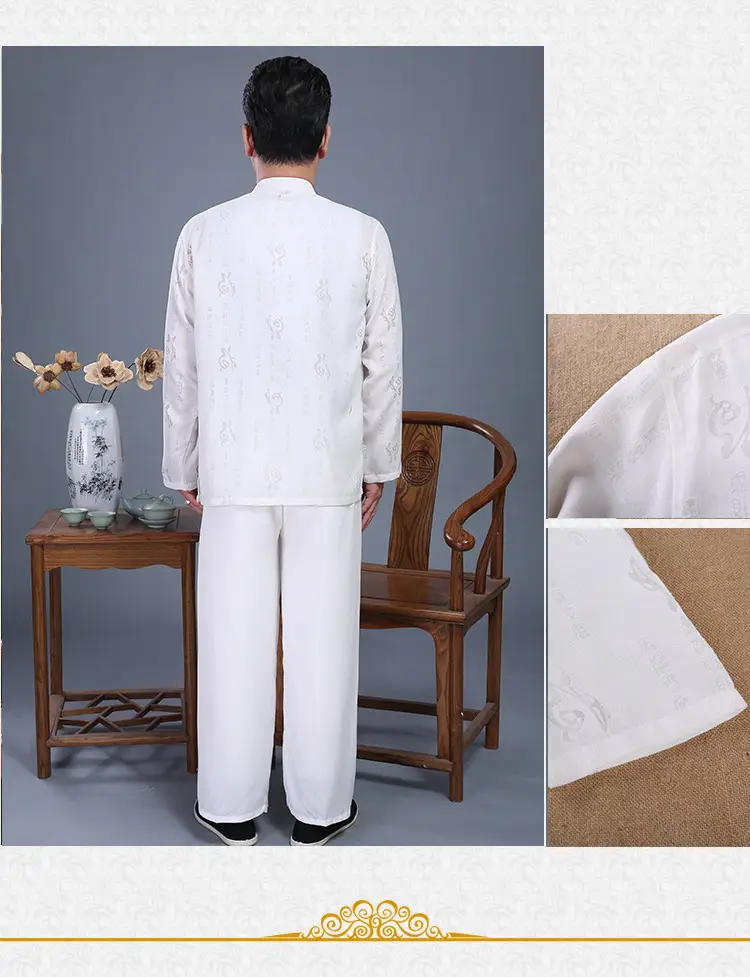 Men Chinese Style Long Sleeve Suit Light Blue Elderly Casual — feature 13