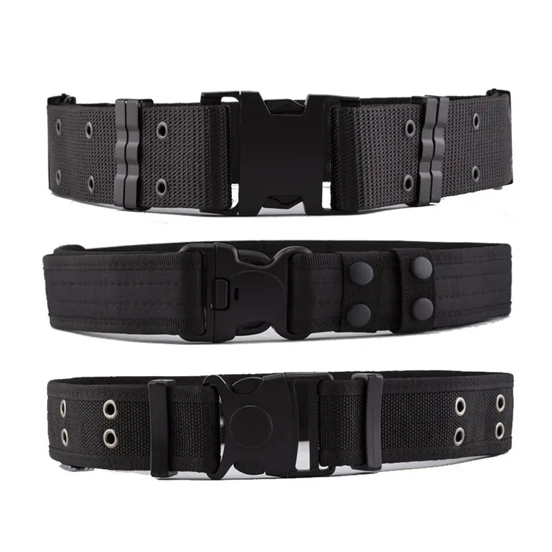 Black Tactical Waist Belt with Buckle Head for Men