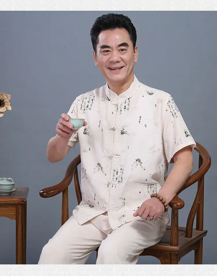 Middle-aged Men Bamboo Leaf Suit Summer Autumn Chinese Tang Suit - Image 2