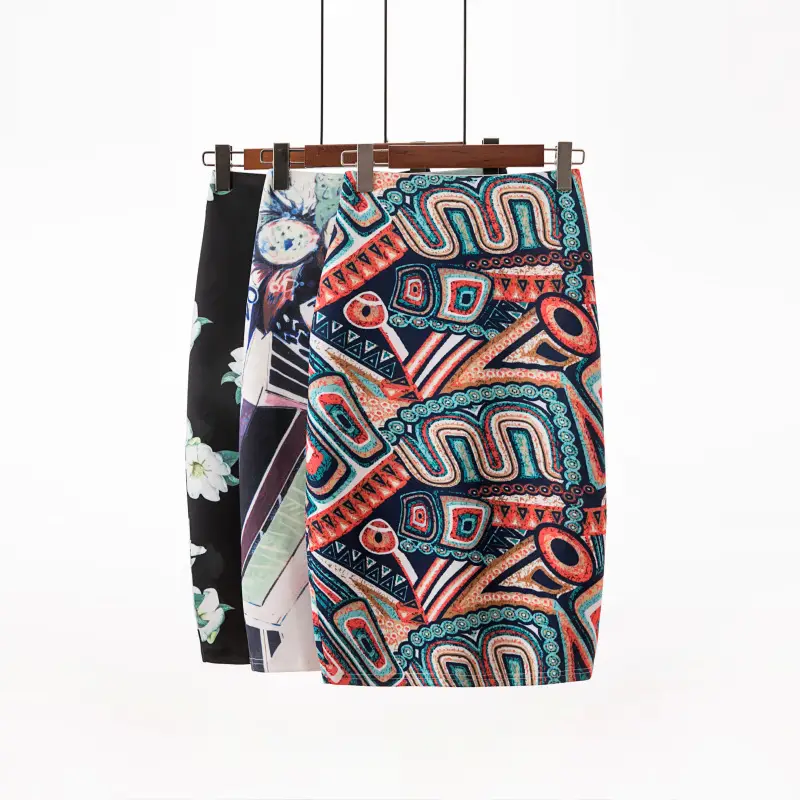Women's Digital Print Blue Patterned Pencil Skirt - Image 36