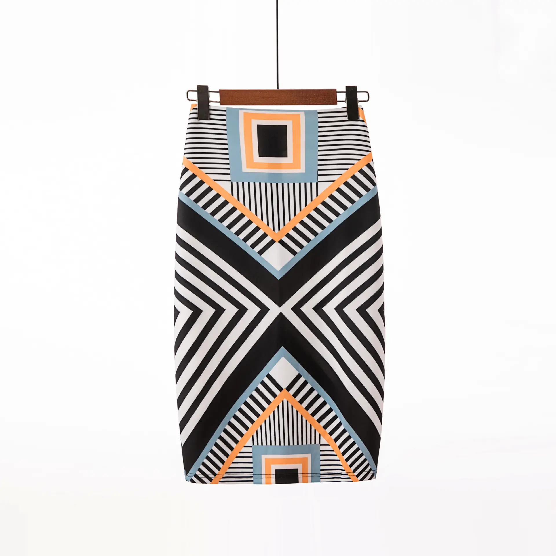 Women's Digital Print Blue Patterned Pencil Skirt - Image 13