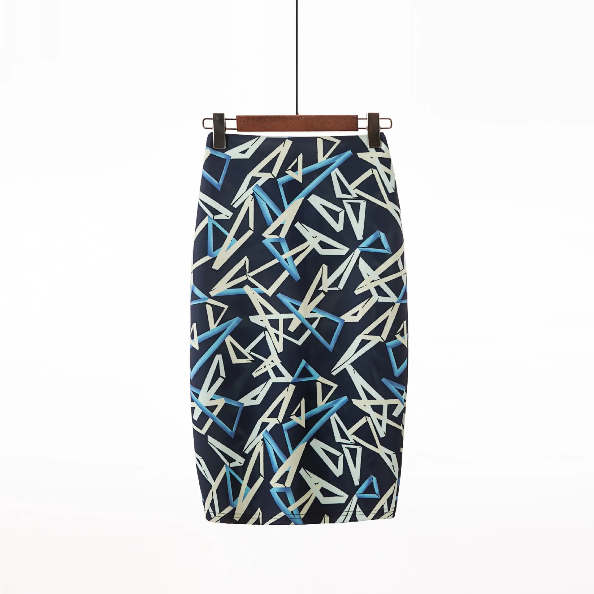 Women's Digital Print Blue Patterned Pencil Skirt - Image 14