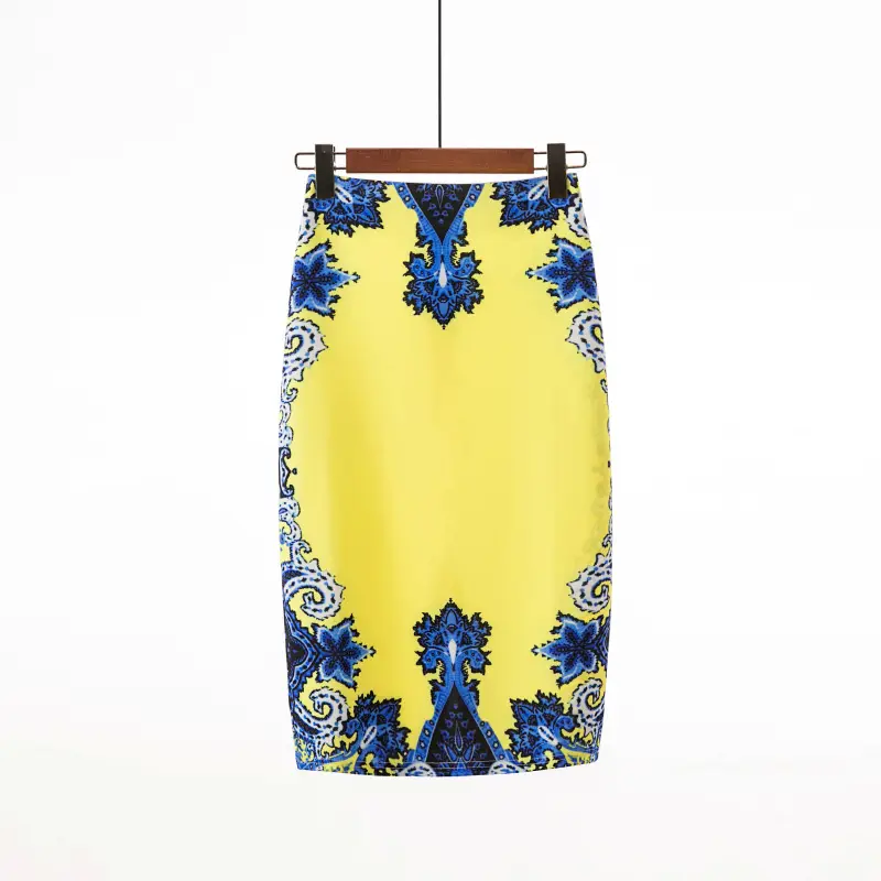 Women's Digital Print Blue Patterned Pencil Skirt - Image 18