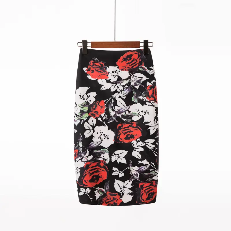 Women's Digital Print Blue Patterned Pencil Skirt - Image 2